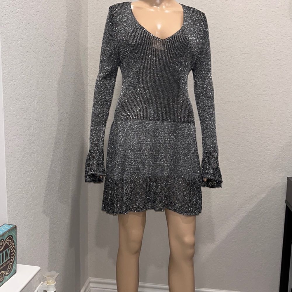 Soft surroundings grey metallic sparkly sweater dress